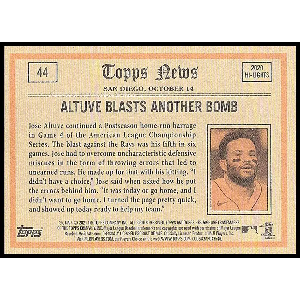 2021 Topps Heritage #44 Jose Altuve NM-MT Houston Astros Baseball Card - Baseball Card Single