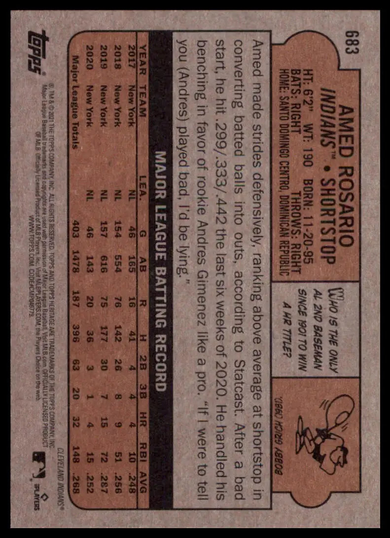 2021 Topps Heritage Amed Rosario 683 Cleveland Indians NM - Baseball Card Single