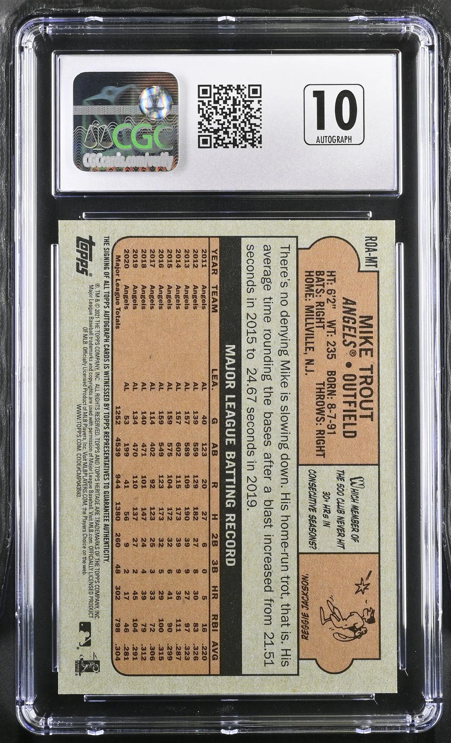 Vintage Mike Trout Autograph baseball card in protective CGC 10 graded holder