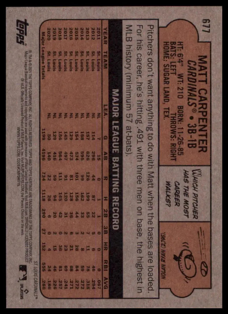2021 Topps Heritage Matt Carpenter 677 St. Louis Cardinals NM - Baseball Card Single