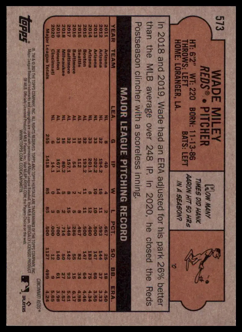 2021 Topps Heritage Wade Miley 573 Cincinnati Reds NM - Baseball Card Single