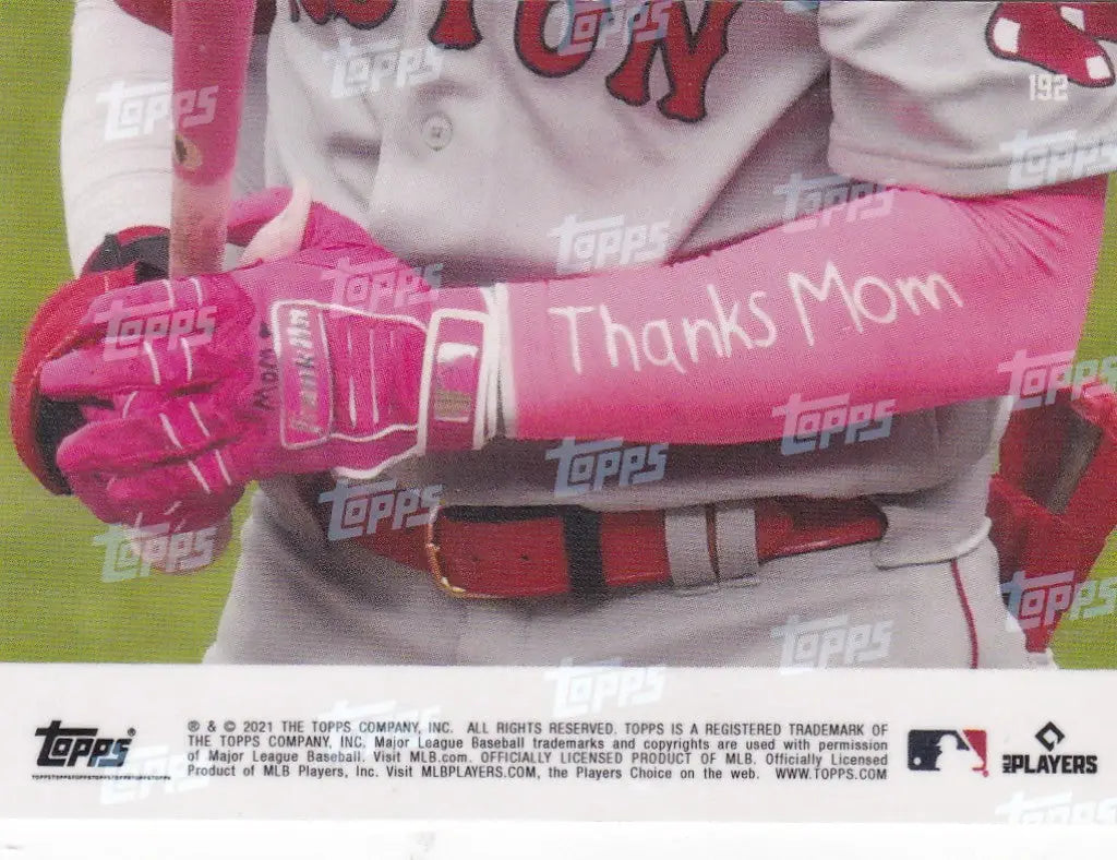 Baseball player with pink accessories featured in 2021 TOPPS NOW trading cards