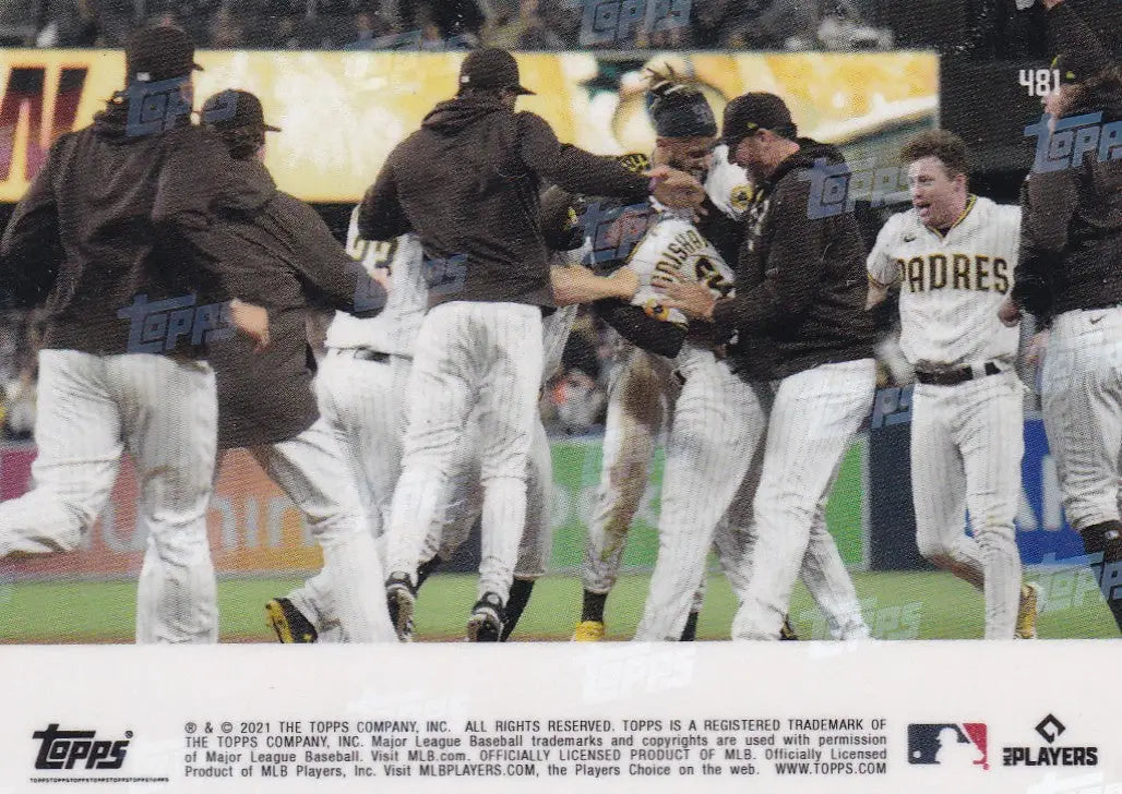 San Diego Padres celebrating victory in 2021 TOPPS NOW #481 Trent Grisham image