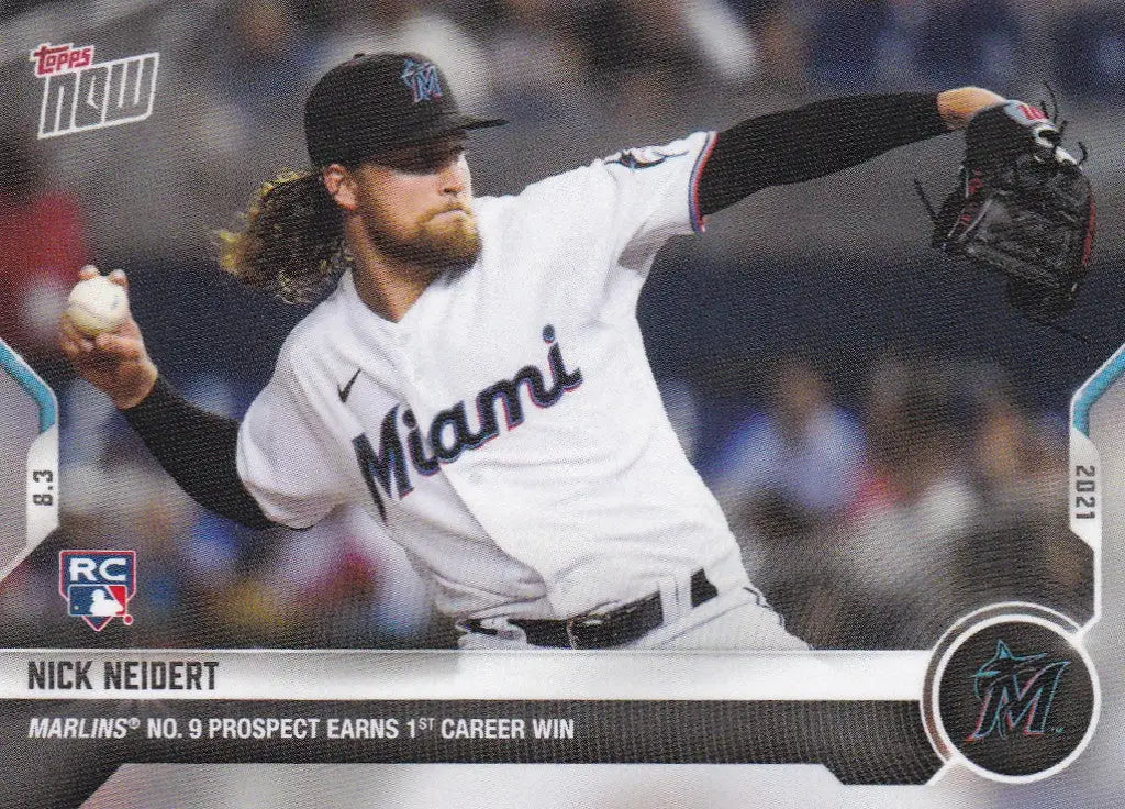 Nick Neidert baseball card from 2021 Topps Now featuring Miami Marlins player