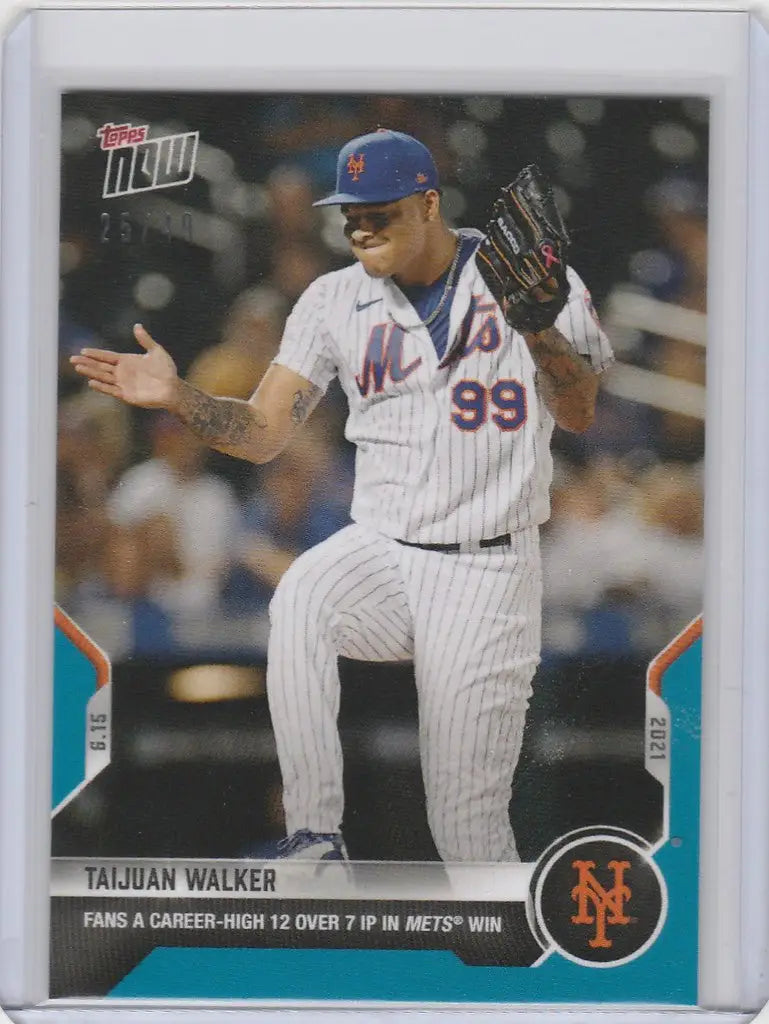 Baseball card of Taijuan Walker pitching for the New York Mets in 2021 Topps Now series