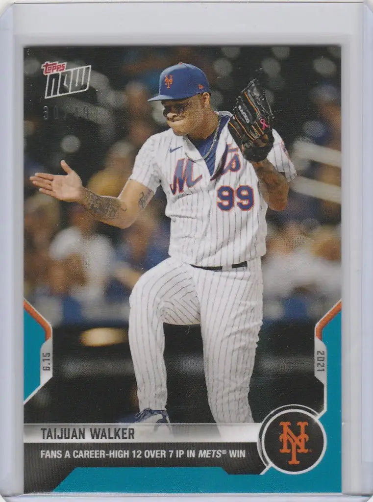 Baseball card of Taijuan Walker, New York Mets pitcher, in pinstriped uniform