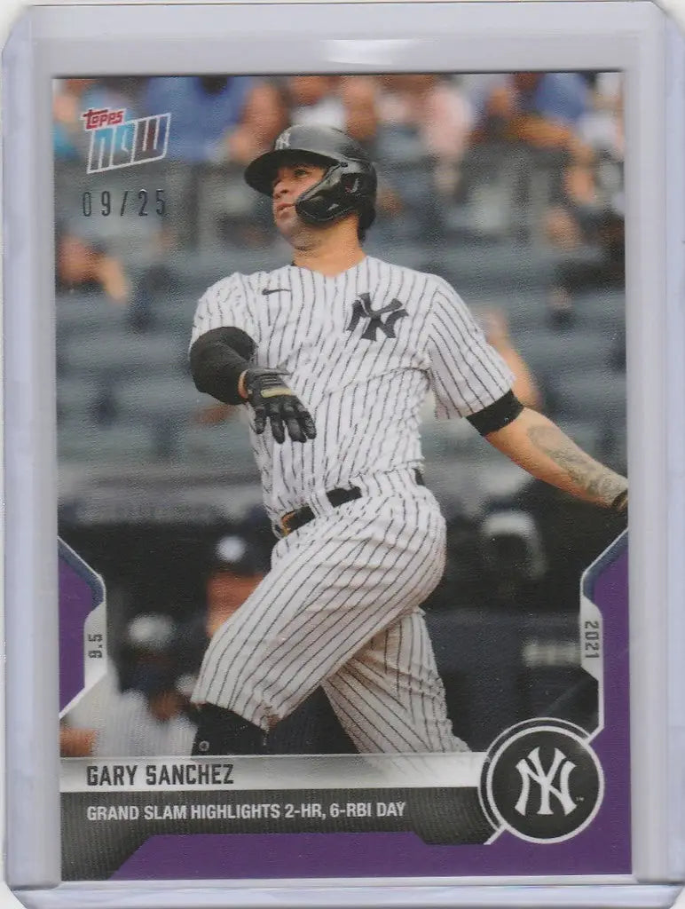 Baseball card of Gary Sanchez in batting stance for New York Yankees trading cards