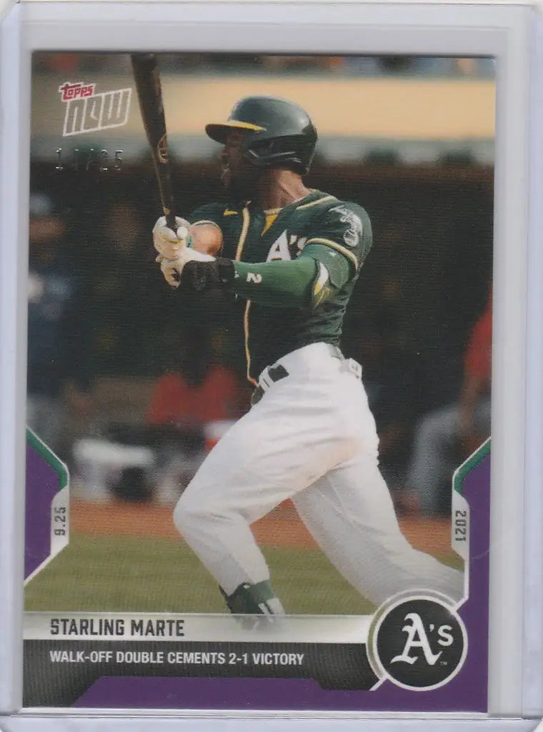 Baseball card of Starling Marte Oakland Athletics at bat, 2021 Topps Now Parallel