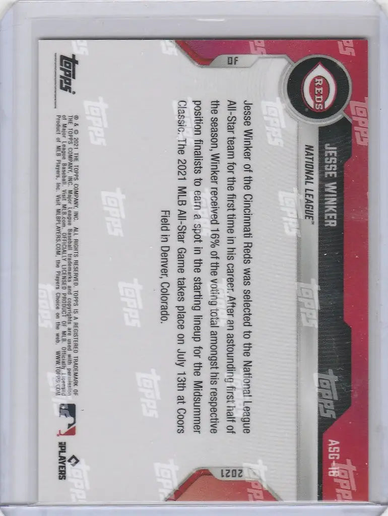 Back of 2021 Topps Now Platinum All-Star Game Jesse Winker Cincinnati Reds card
