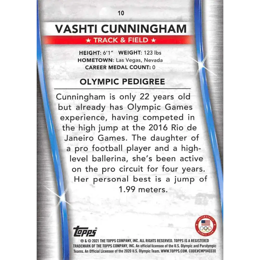 2021 Topps US Olympics and Paralympics Team Hopefuls NM-MT #10 Vashti Cunningham Track & Field Card - Sports Memorabilia