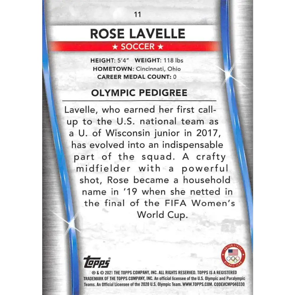 2021 Topps US Olympics and Paralympics Team Hopefuls NM-MT #11 Rose Lavelle Soccer Card - Soccer Card Single