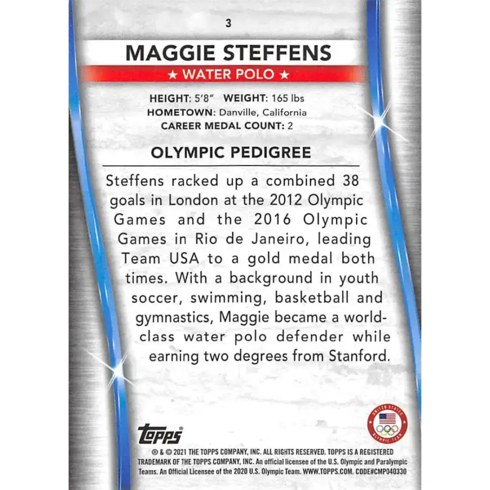 2021 Topps US Olympics and Paralympics Team Hopefuls NM-MT #3 Maggie Steffens Water Polo Card - Sports Memorabilia
