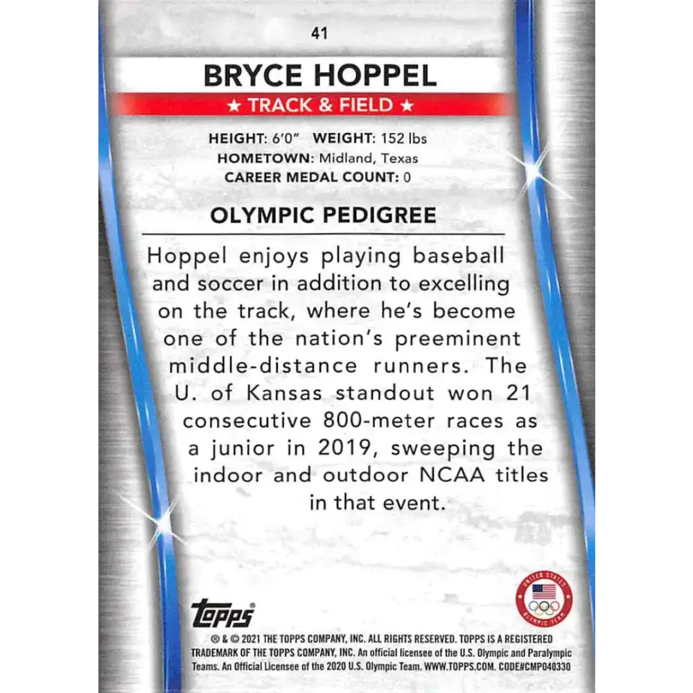 2021 Topps US Olympics and Paralympics Team Hopefuls NM-MT #41 Bryce Hoppel Track & Field Card - Sports Memorabilia
