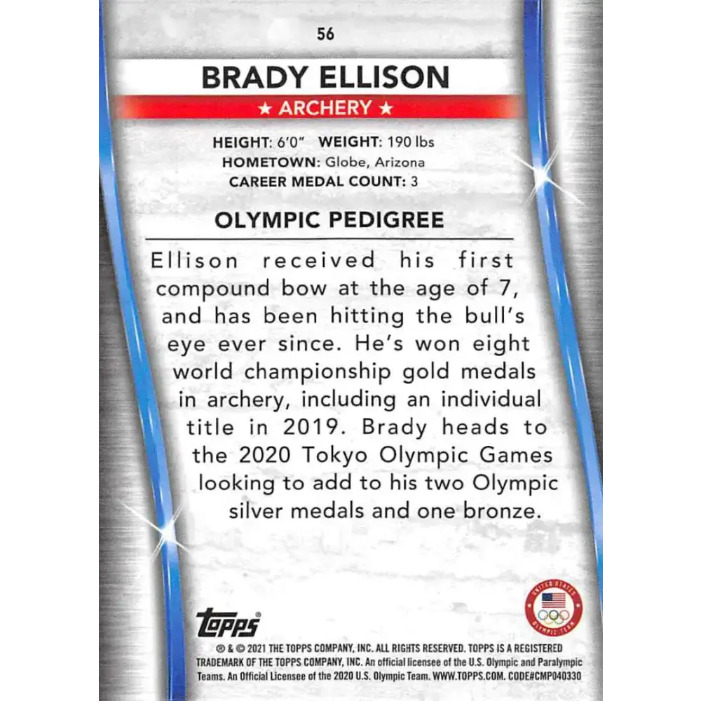 2021 Topps US Olympics and Paralympics Team Hopefuls NM-MT #56 Brady Ellison Archery Card - Sports Memorabilia