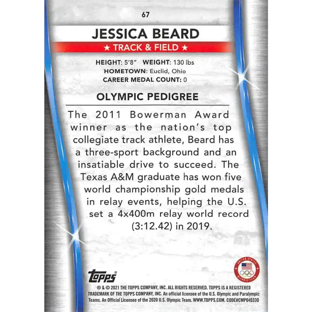 2021 Topps US Olympics and Paralympics Team Hopefuls NM-MT #67 Jessica Beard Track & Field Card - Sports Memorabilia