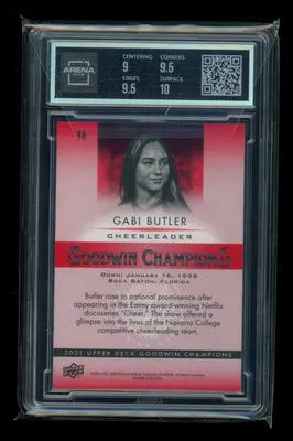 Graded Gabi Butler cheerleader trading card from Upper Deck Goodwin Champions Platinum