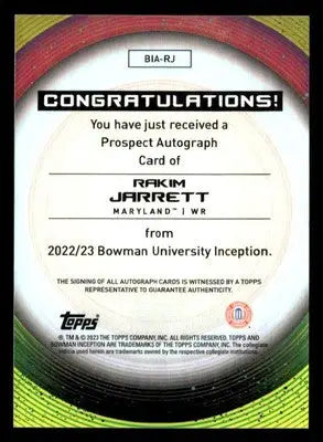 2022-23 Bowman U Inception #BIA-RJ Rakim Jarrett Base Autographs Blue Foil #/99 - Football Card Single