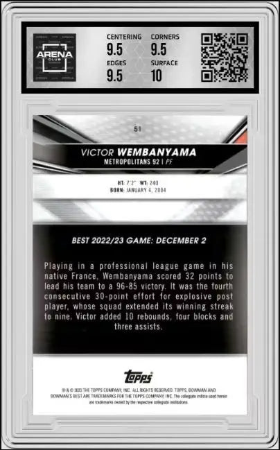 2022-23 Bowman University Best Victor Wemanyama #51 Basketball AC 10 - Basketball Card Single