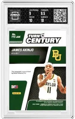 Graded James Akinjo basketball trading card with elite TOTC auto pink finish