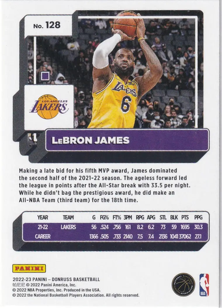 2022-23 DONRUSS #128 LEBRON JAMES- LOS ANGELES LAKERS - Basketball Card Single