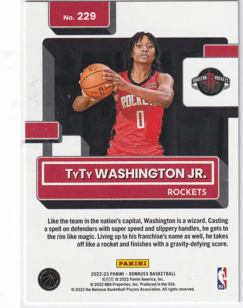 2022-23 DONRUSS #229 TYTY WASHINGTON JR GREEN LAZER- HOUSTON ROCKETS - Basketball Card Single