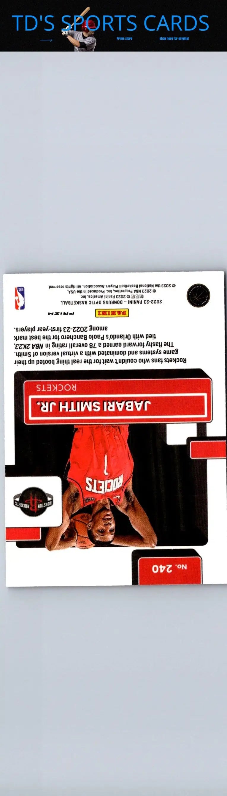 Upside-down Jabari Smith Jr. basketball card from Donruss Optic 2022-23 Purple series