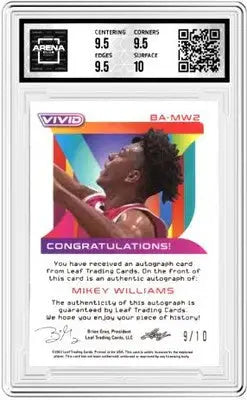 Graded Leaf Vivid Mikey Williams basketball trading card with autograph 9/10