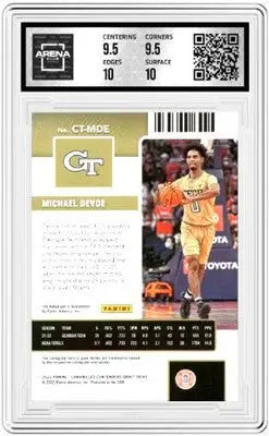 Graded basketball trading card featuring Michael Devoe Ticket Pink Auto from 2022-23 season