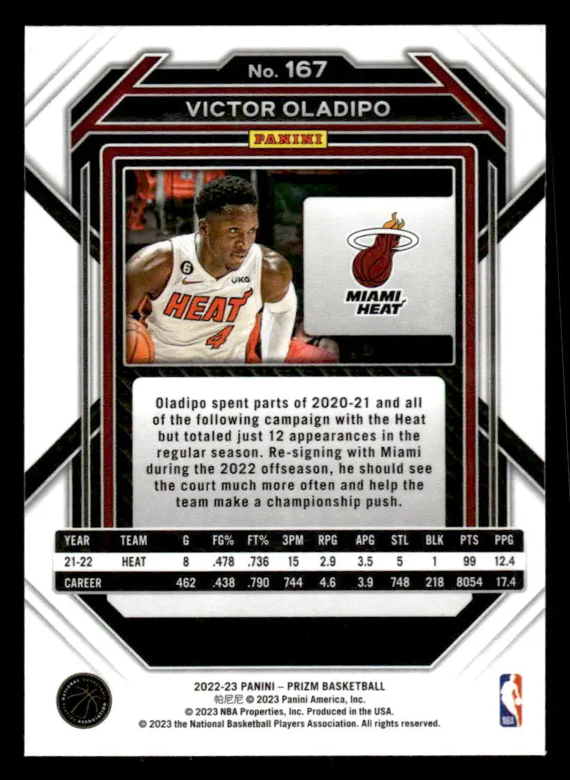2022-23 Panini Prizm #167 Victor Oladipo Base Miami Heat - Basketball Card Single