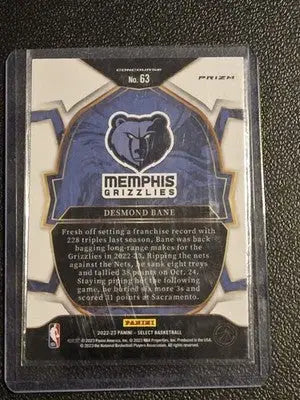 2022-23 Panini Select #63 Desmond Bane Blue Cracked Ice Prizms - Basketball Card Single