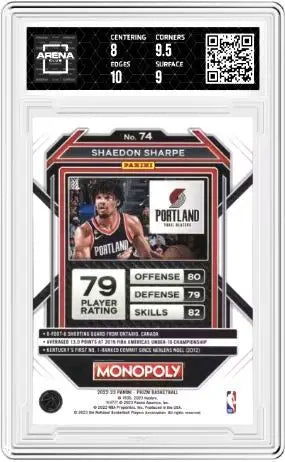 2022-23 Prizm Monopoly Shaedon Sharpe #74 Monopoly Basketball Arena Club 8.5 - Basketball Card Single