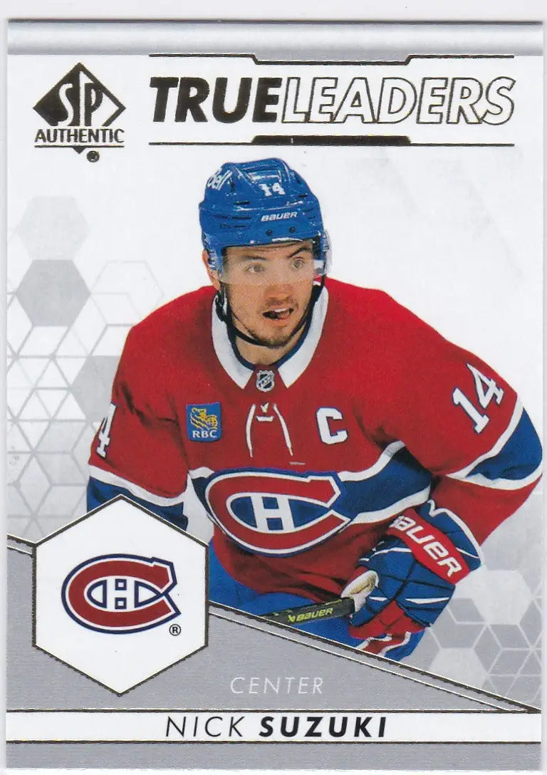 Hockey trading card of Nick Suzuki Montreal Canadiens 2022-23 SP Authentic True Leaders