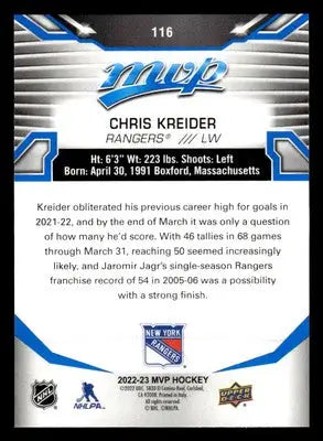 2022-23 Upper Deck MVP #116 Chris Kreider Blue Script - Hockey Card Single