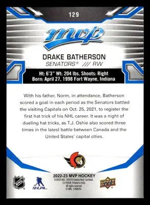 2022-23 Upper Deck MVP #129 Drake Batherson Blue Script - Hockey Card Single