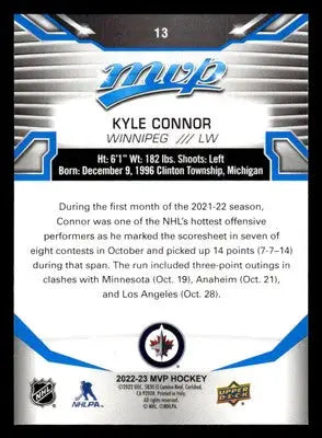 2022-23 Upper Deck MVP #13 Kyle Connor Blue Script - Hockey Card Single