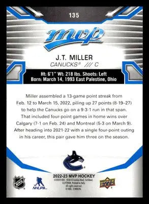 2022-23 Upper Deck MVP #135 J.T. Miller Blue Script - Hockey Card Single