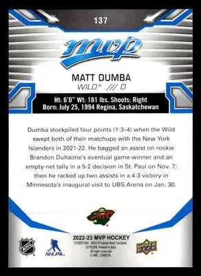 2022-23 Upper Deck MVP #137 Matt Dumba Blue Script - Hockey Card Single