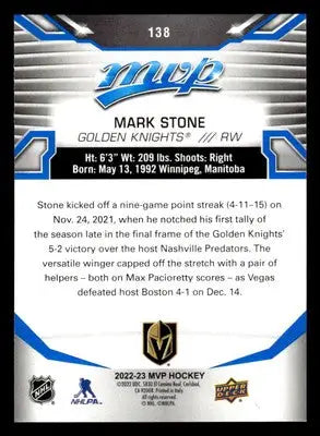 2022-23 Upper Deck MVP #138 Mark Stone Blue Script - Hockey Card Single