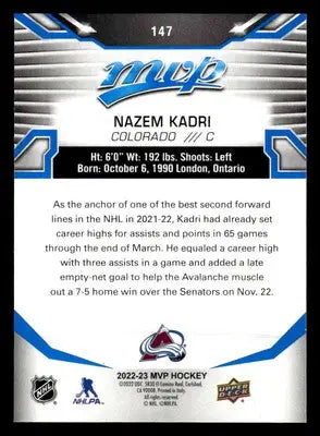 2022-23 Upper Deck MVP #147 Nazem Kadri Blue Script - Hockey Card Single