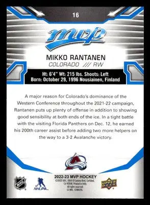 2022-23 Upper Deck MVP #16 Mikko Rantanen Blue Script - Hockey Card Single