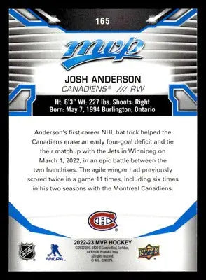 2022-23 Upper Deck MVP #165 Josh Anderson Blue Script - Hockey Card Single