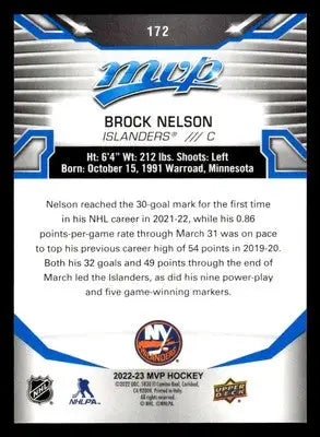 2022-23 Upper Deck MVP #172 Brock Nelson Blue Script - Hockey Card Single