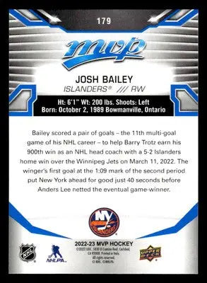 2022-23 Upper Deck MVP #179 Josh Bailey Blue Script - Hockey Card Single