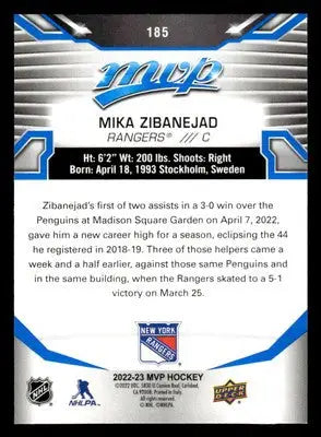 2022-23 Upper Deck MVP #185 Mika Zibanejad Blue Script - Hockey Card Single