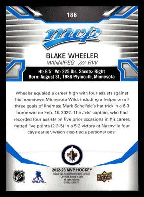 2022-23 Upper Deck MVP #186 Blake Wheeler Blue Script - Hockey Card Single