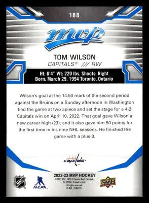 2022-23 Upper Deck MVP #188 Tom Wilson Blue Script - Hockey Card Single