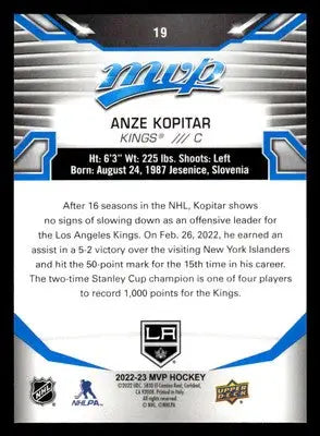 2022-23 Upper Deck MVP #19 Anze Kopitar Blue Script - Hockey Card Single