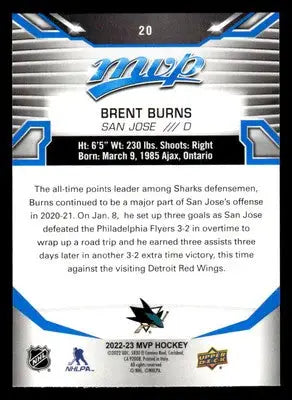 2022-23 Upper Deck MVP #20 Brent Burns Blue Script - Hockey Card Single