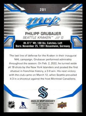 2022-23 Upper Deck MVP #201 Philipp Grubauer Blue Script - Hockey Card Single