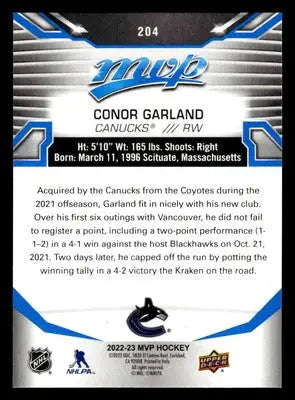 2022-23 Upper Deck MVP #204 Conor Garland Blue Script - Hockey Card Single